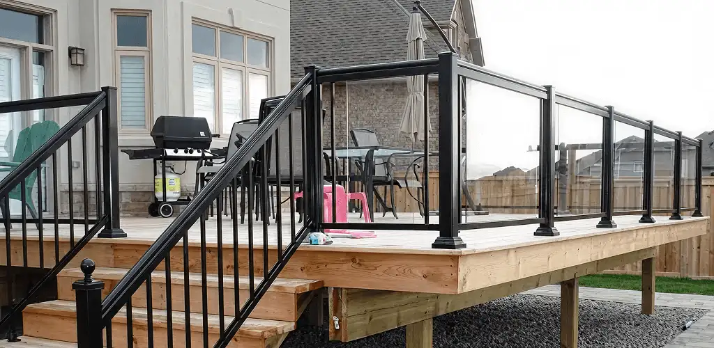 Handrail installation on a deck staircase for safety and code compliance in Henderson, NV