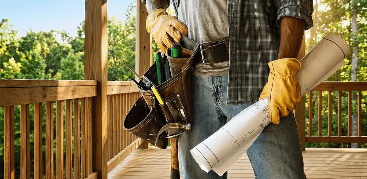 Professional handyman with tool belt ready for home repairs in Henderson, NV