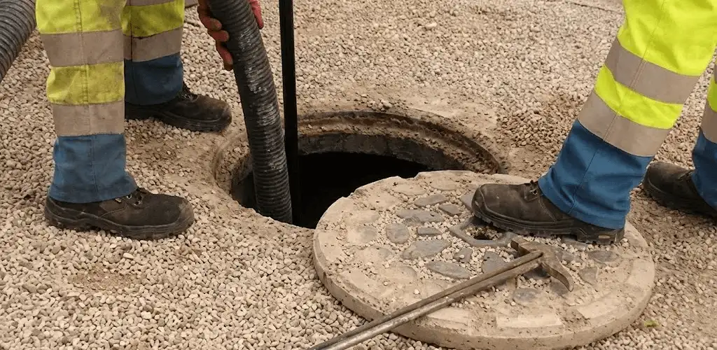 Drain cleaning crew clearing a sewer access point with professional equipment in Henderson, NV